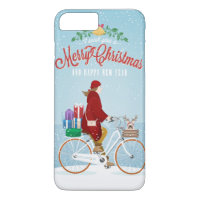 Woman in Red Riding Bicycle Merry Christmas Phone