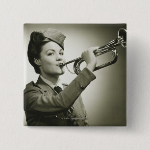 Woman in Soldier Uniform 2 Inch Square Button