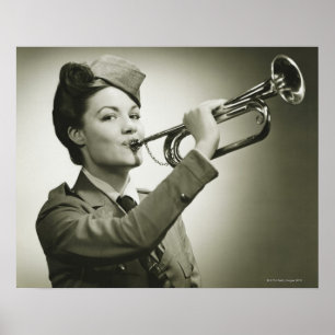 Woman in Soldier Uniform Poster