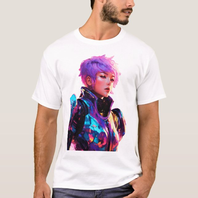Woman In Spacesuit Anime Style T-Shirt (Front)