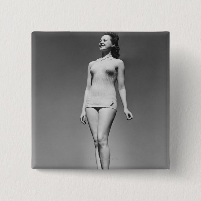 Woman in Swimsuit 2 Inch Square Button (Front)
