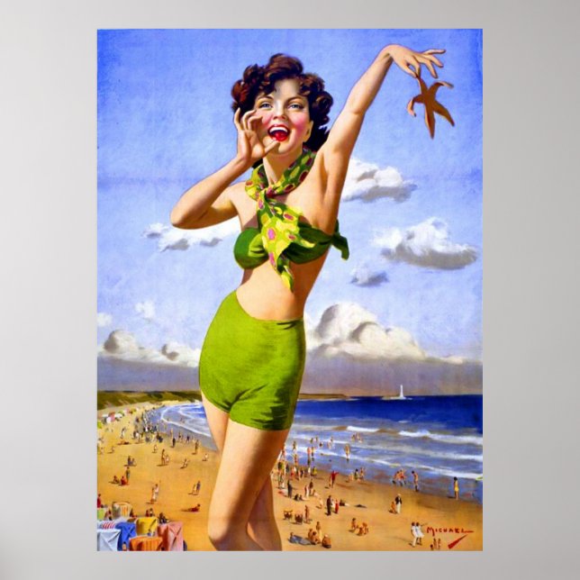 Woman in Swimsuit at the Beach Poster (Front)