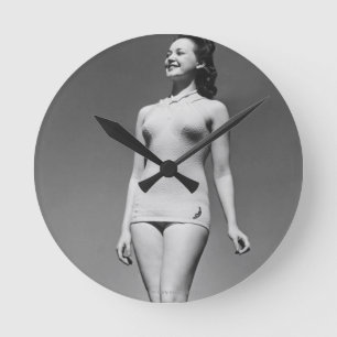 Woman in Swimsuit Round Clock