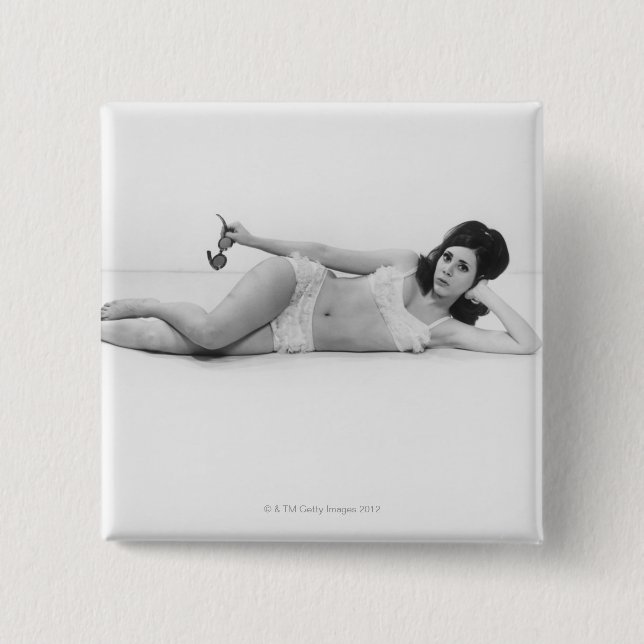 Woman in Swimwear 2 Inch Square Button (Front)