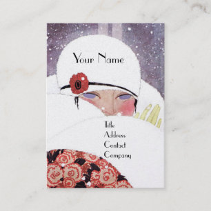 WOMAN IN THE SNOW,WINTER BEAUTY FASHION MONOGRAM BUSINESS CARD