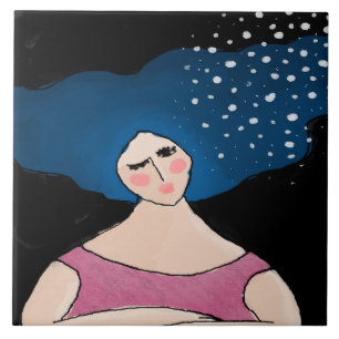 Woman in the Starlight Abstract Digital Painting Tile