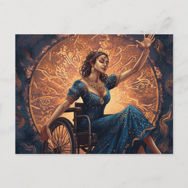Woman in Wheelchair Dances Happily Postcard (Front)