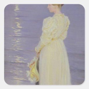 Woman in White on a Beach, 1893 Square Sticker