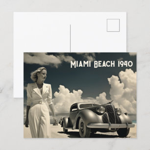 Woman in white walking on the beach in Miami Postcard