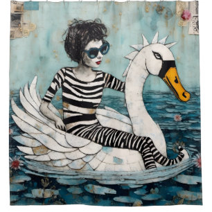 Woman In Zebra Striped Outfit on a Floating Swan 