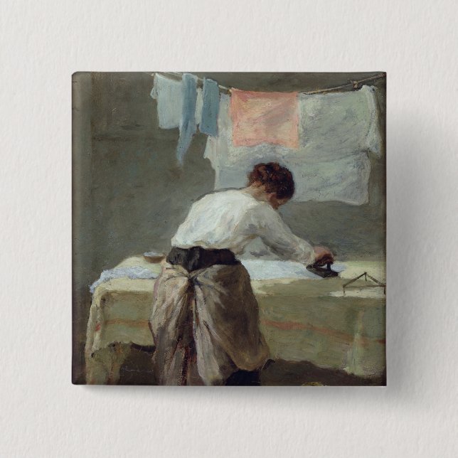 Woman Ironing 2 Inch Square Button (Front)