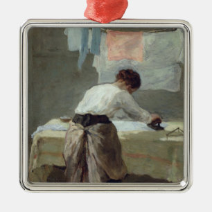 Woman Ironing Metal Ornament