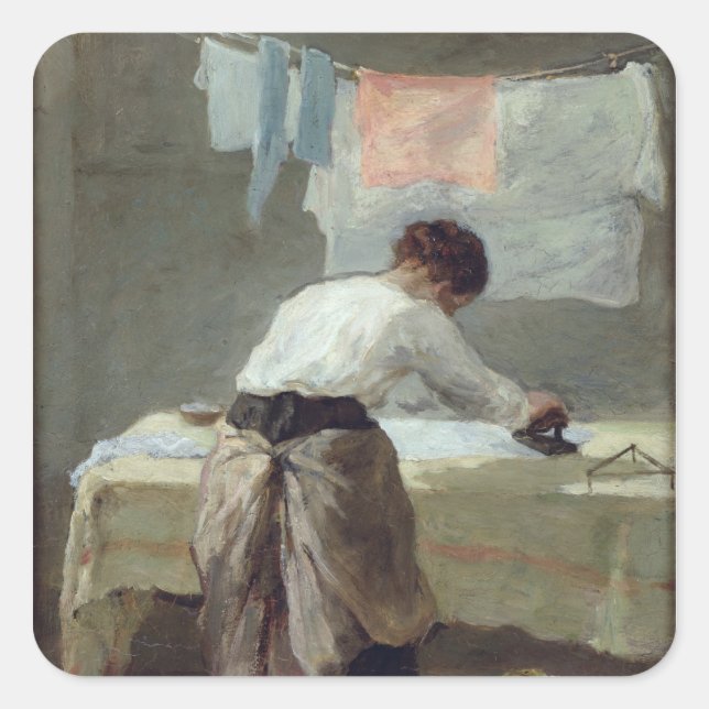 Woman Ironing Square Sticker (Front)