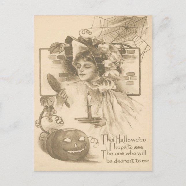 Woman Jack O' Lantern Candle Spider Web Postcard (Front)