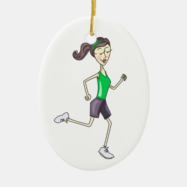 Woman Jogging Ceramic Ornament (Front)