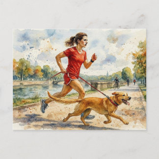 Woman Jogging with Dog, Postcard