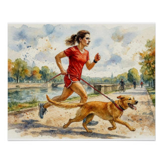Woman Jogging with Dog, Poster
