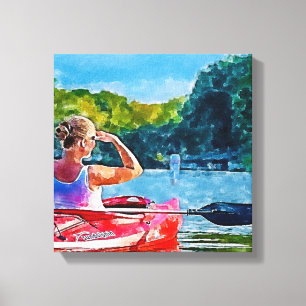 Woman, Kayaking, Boat Canvas Print