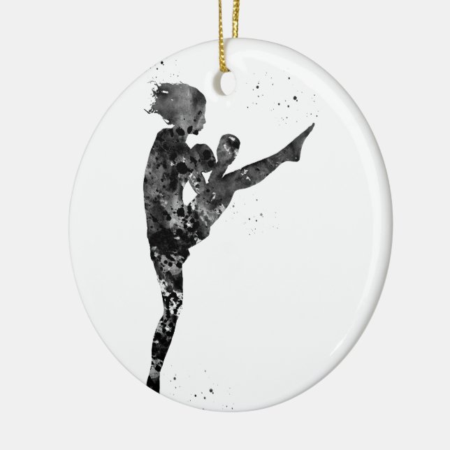 Woman kickboxer ceramic ornament (Left)