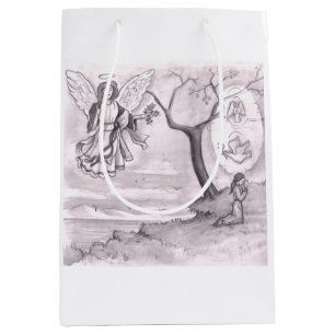 Woman Kneeling in Field Praying for Peace and Ange Medium Gift Bag