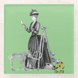 WOMAN LAND SURVEYOR WESTERN SURVEY VINTAGE GLASS C GLASS COASTER