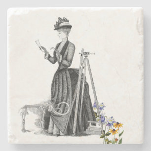 WOMAN LAND SURVEYOR WESTERN SURVEY VINTAGE STONE STONE COASTER