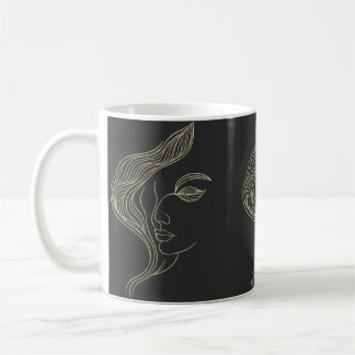 Woman Leaf Elegant Line Art Profile Coffee Mug