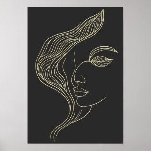 Woman Leaf Elegant Line Art Profile Poster