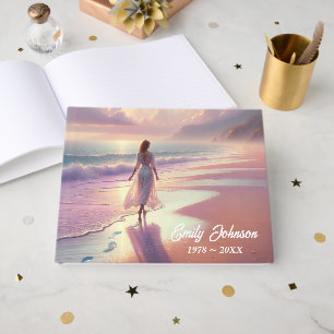 Woman Leaving Footprints On a Beach Guest Book