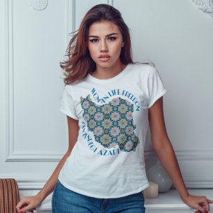 Woman Life Freedom Protest Flowers Blue T-Shirt