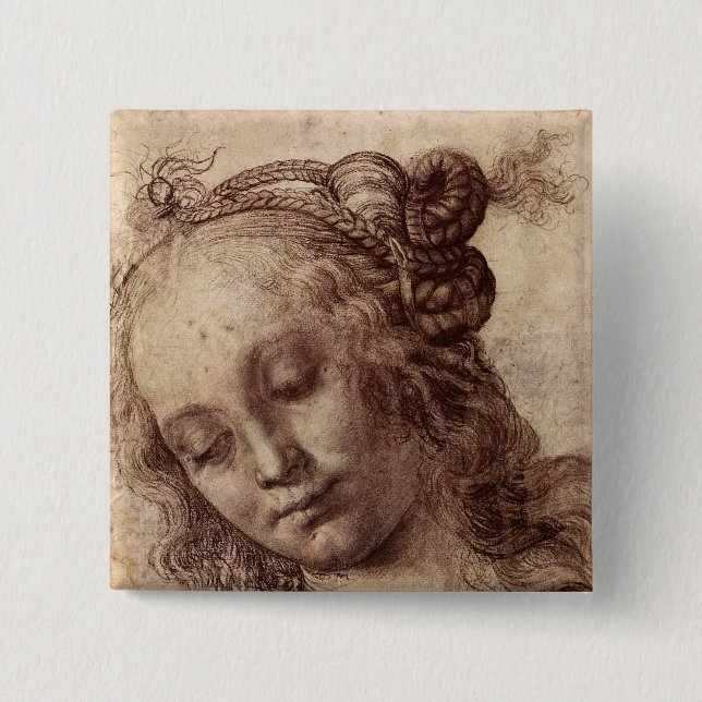 Woman Looking Down 2 Inch Square Button (Front)