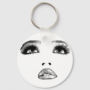 Woman looking Up Face Makeup Beauty Art Keychain