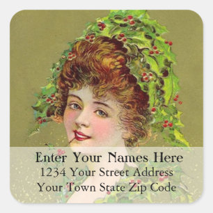 Woman Loves Holly Vintage Christmas Address Label