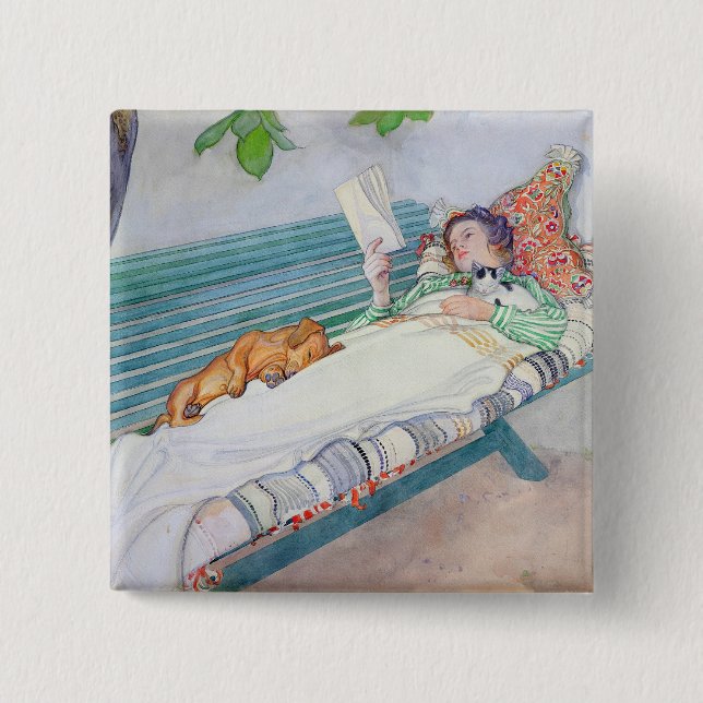 Woman Lying on a Bench, 1913 2 Inch Square Button (Front)