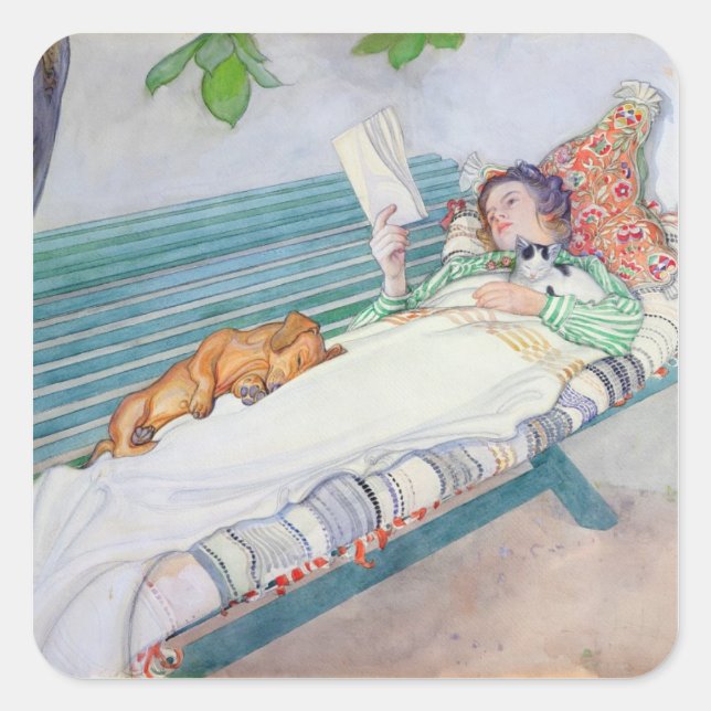 Woman Lying on a Bench, 1913 Square Sticker (Front)