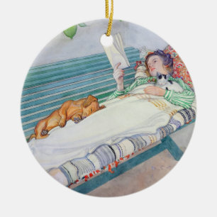 Woman Lying on a Bench, 1913 (w/c on paper) Ceramic Ornament