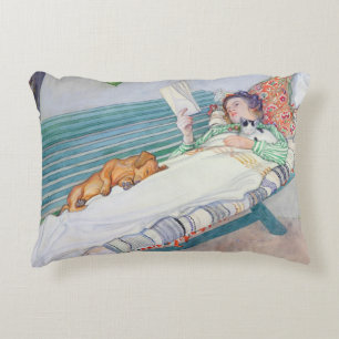 Woman Lying on a Bench, 1913 (w/c on paper) Decorative Pillow