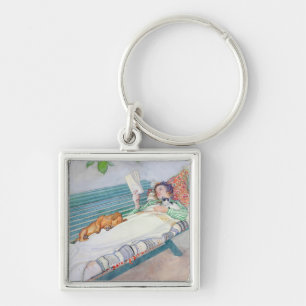 Woman Lying on a Bench, 1913 (w/c on paper) Keychain