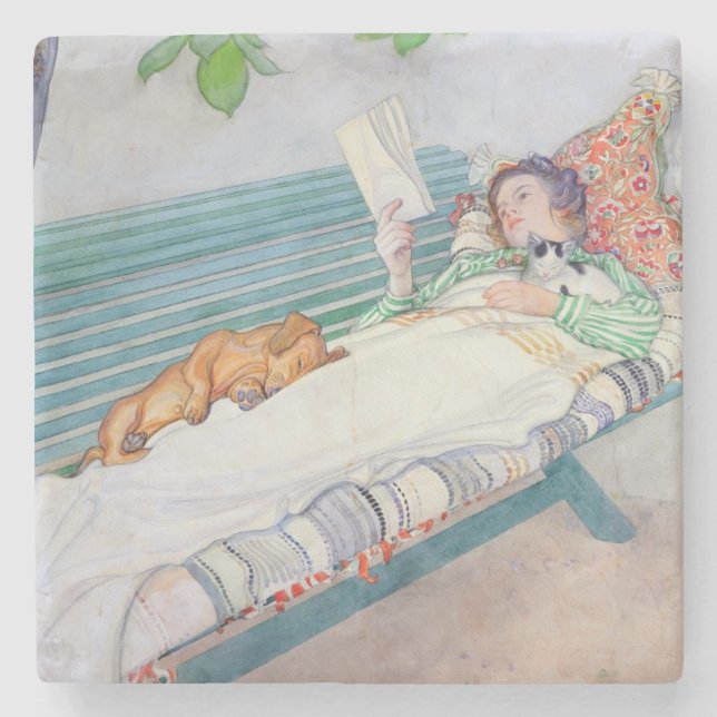 Woman Lying on a Bench, 1913 (w/c on paper) Stone Coaster (Front)