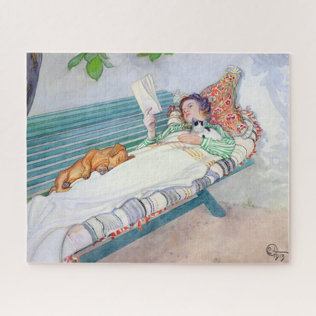 Woman Lying on a Bench by Carl Larsson Jigsaw Puzzle (Horizontal)
