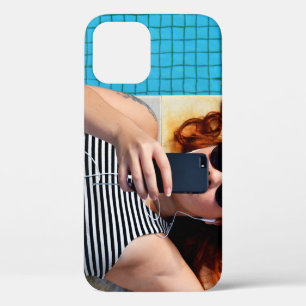 Woman lying on brown floor iPhone 12 case
