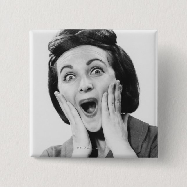 Woman Making Face 2 Inch Square Button (Front)