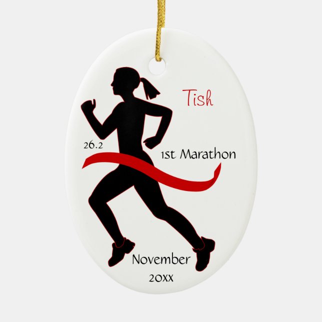 Woman Marathon Runner Ornament in Red (Front)