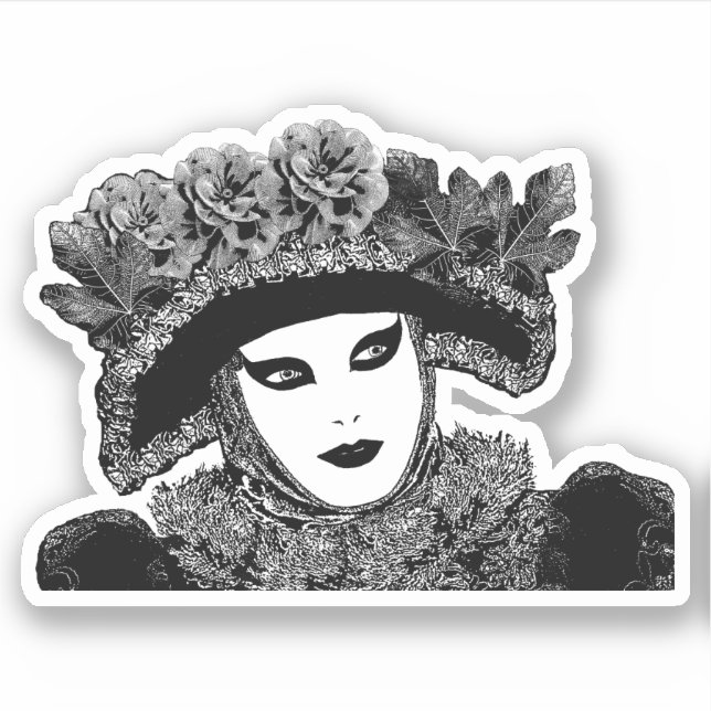 Woman Mardi gras Mask black and white art (Front)