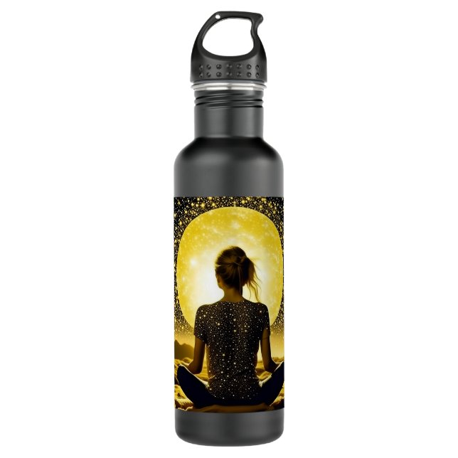 Woman Meditating under the Full Moon 710 Ml Water Bottle (Front)