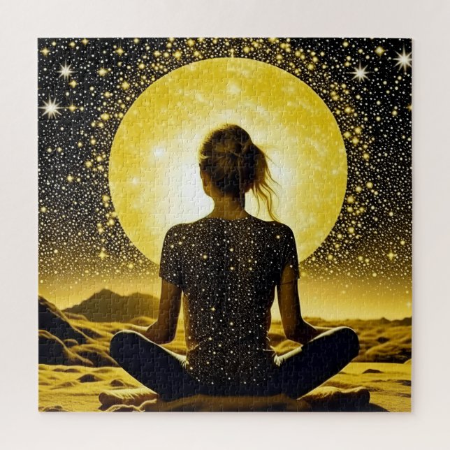 Woman Meditation Under the Moon Celestial Jigsaw Puzzle (Vertical)