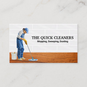 Woman Mopping Floors   Janitor Business Card