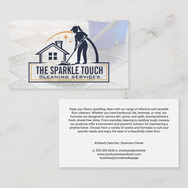 Woman Mopping House Floor | Janitorial Services Business Card (Front/Back)