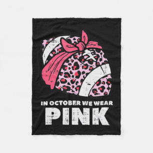 Woman October We Wear Pink Football Breast Cancer Fleece Blanket