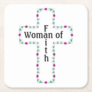 Woman of faith square paper coaster